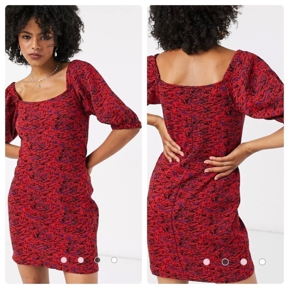 Free People Dresses & Skirts - NEW Free People Red Sunset Puff Sleeves Mini Dress US M